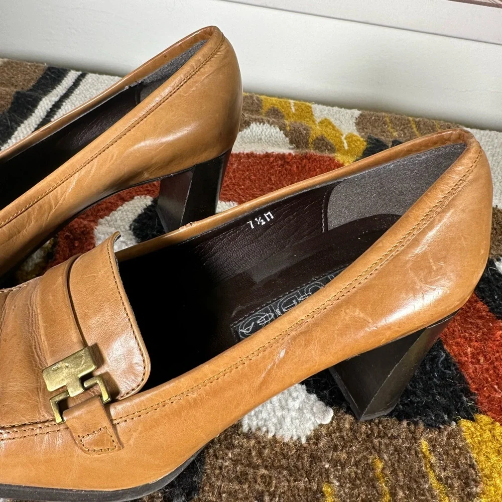 Made in Italy Via Spiga Studio Tan Leather Square Toe Block Heel Shoes 7.5 M - Picture 4 of 8